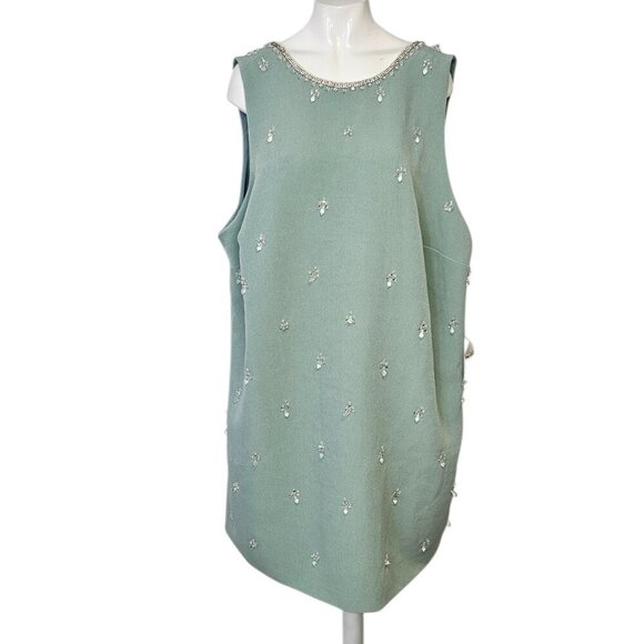 Anthropologie Atsu Crystal-Embellished Bow Mini Dress, Blue, Open Back, Party,2X - Picture 1 of 12